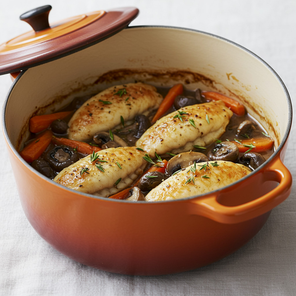 Paupiettes de dinde mijotant en cocotte