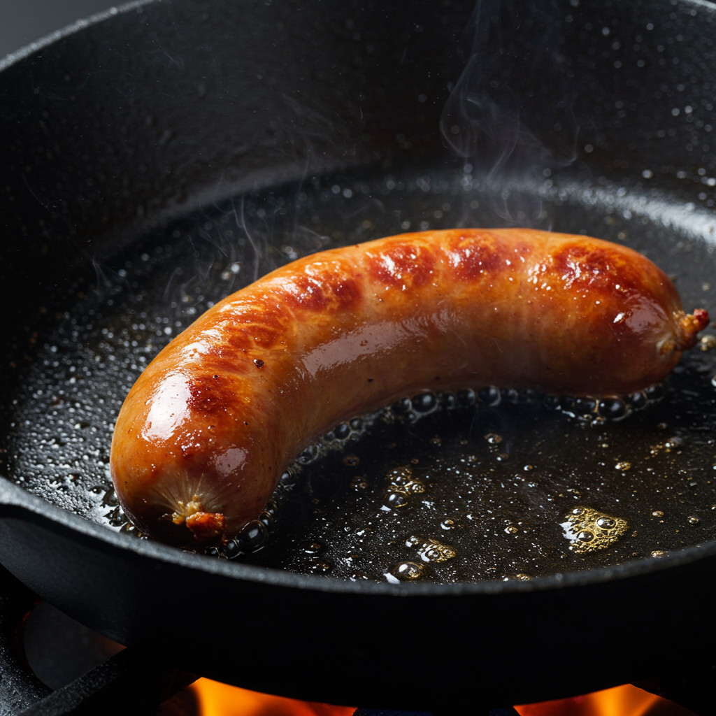 Saucisse de Toulouse en train de dorer dans une poêle