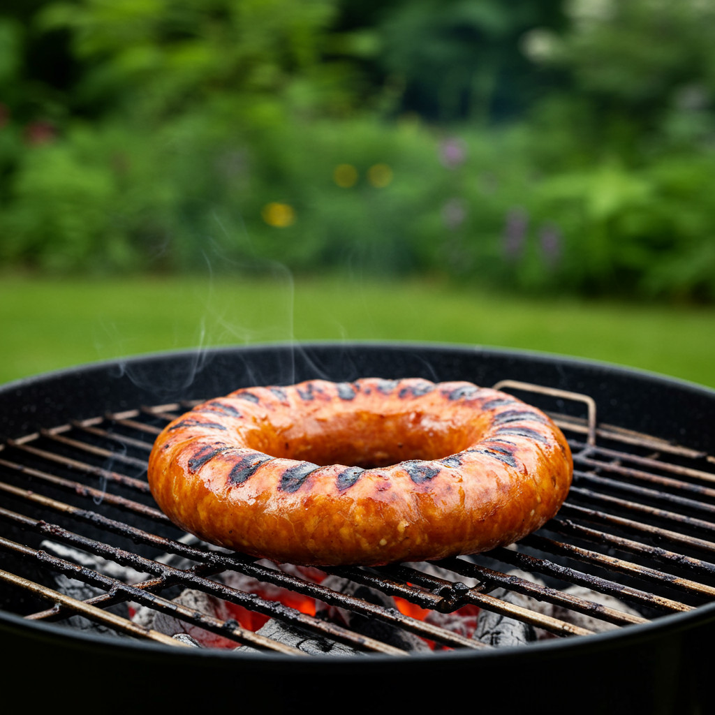 Saucisse de Toulouse grillant sur un barbecue