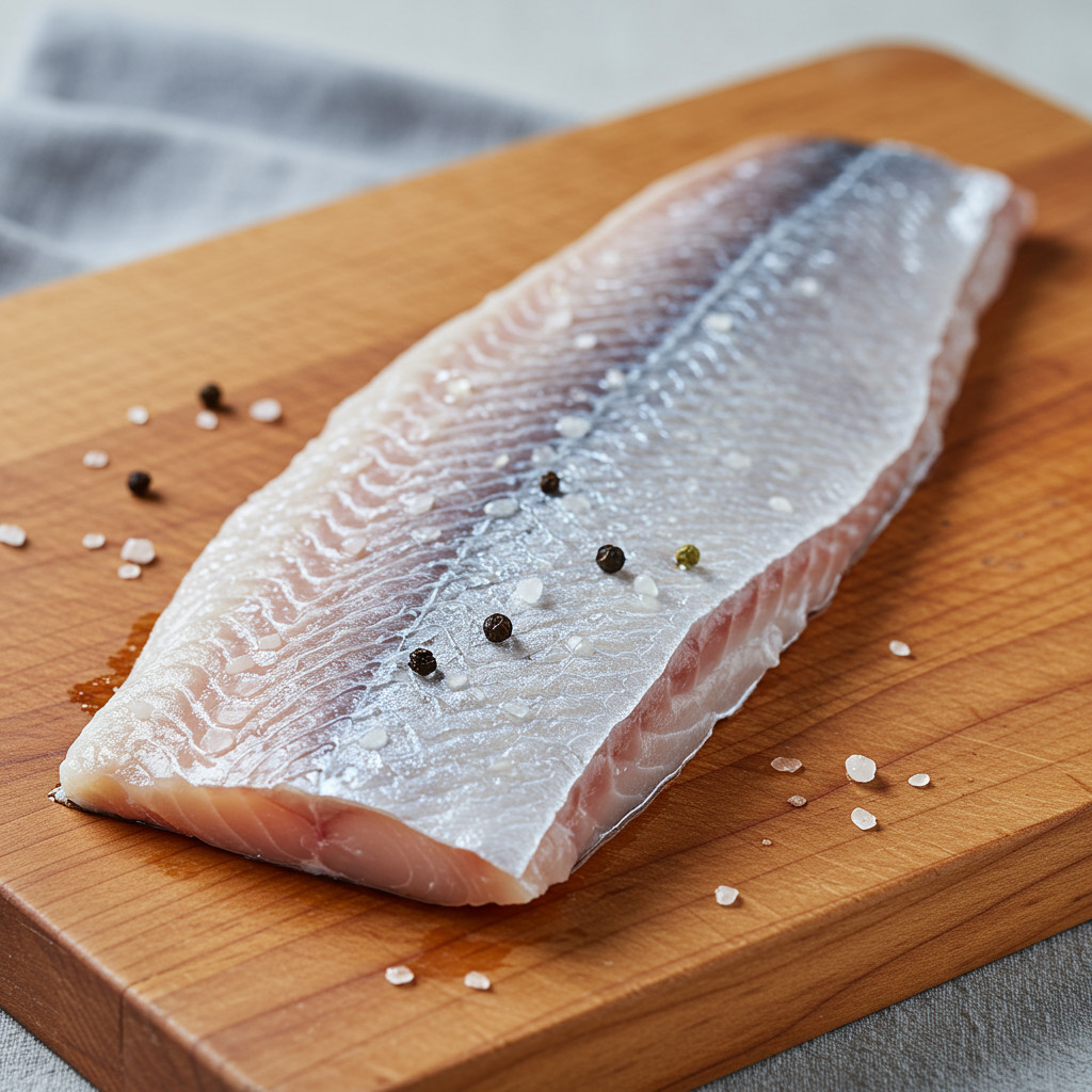 Filet de truite fraîche sur une planche à découper