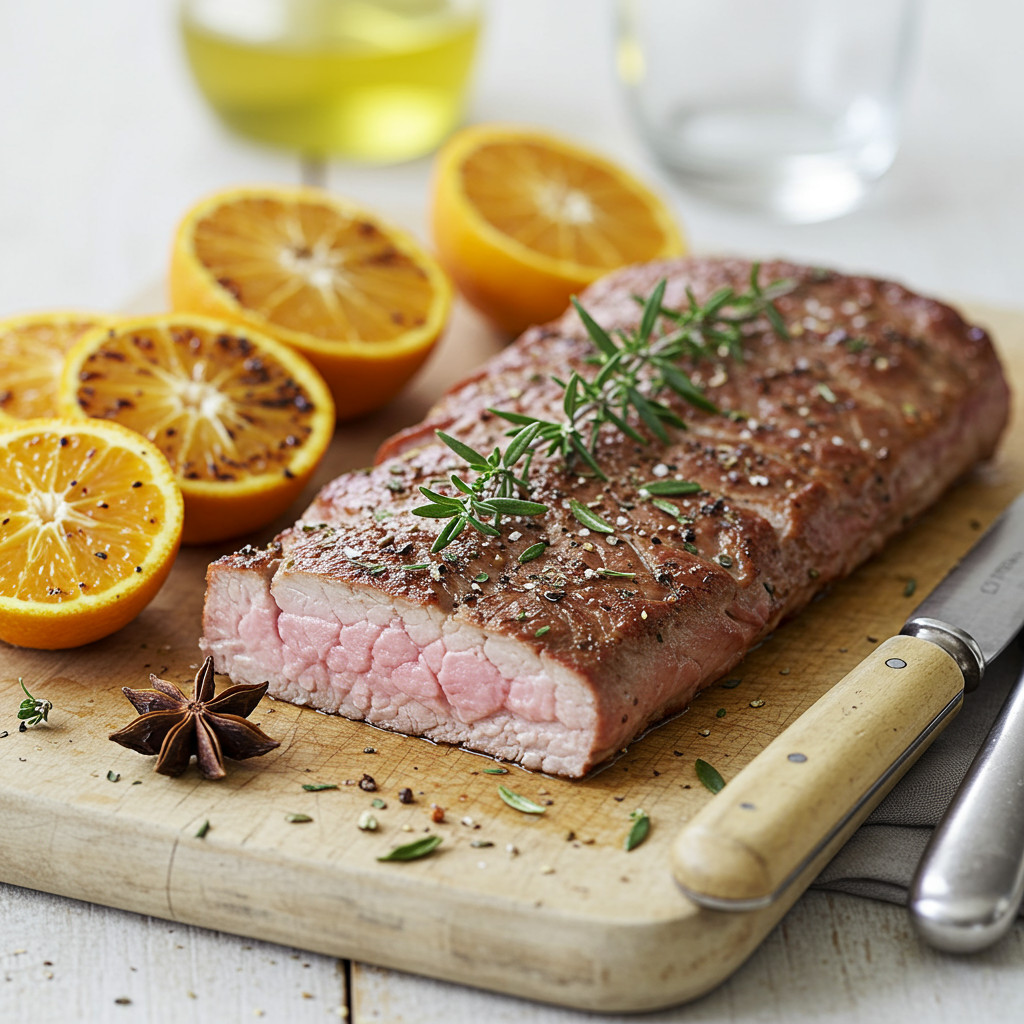 Assaisonnement d'un filet de truite avec des herbes et des épices