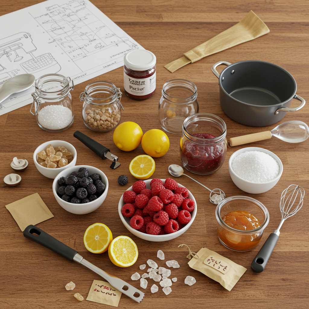 Ingrédients et matériel pour la confiture