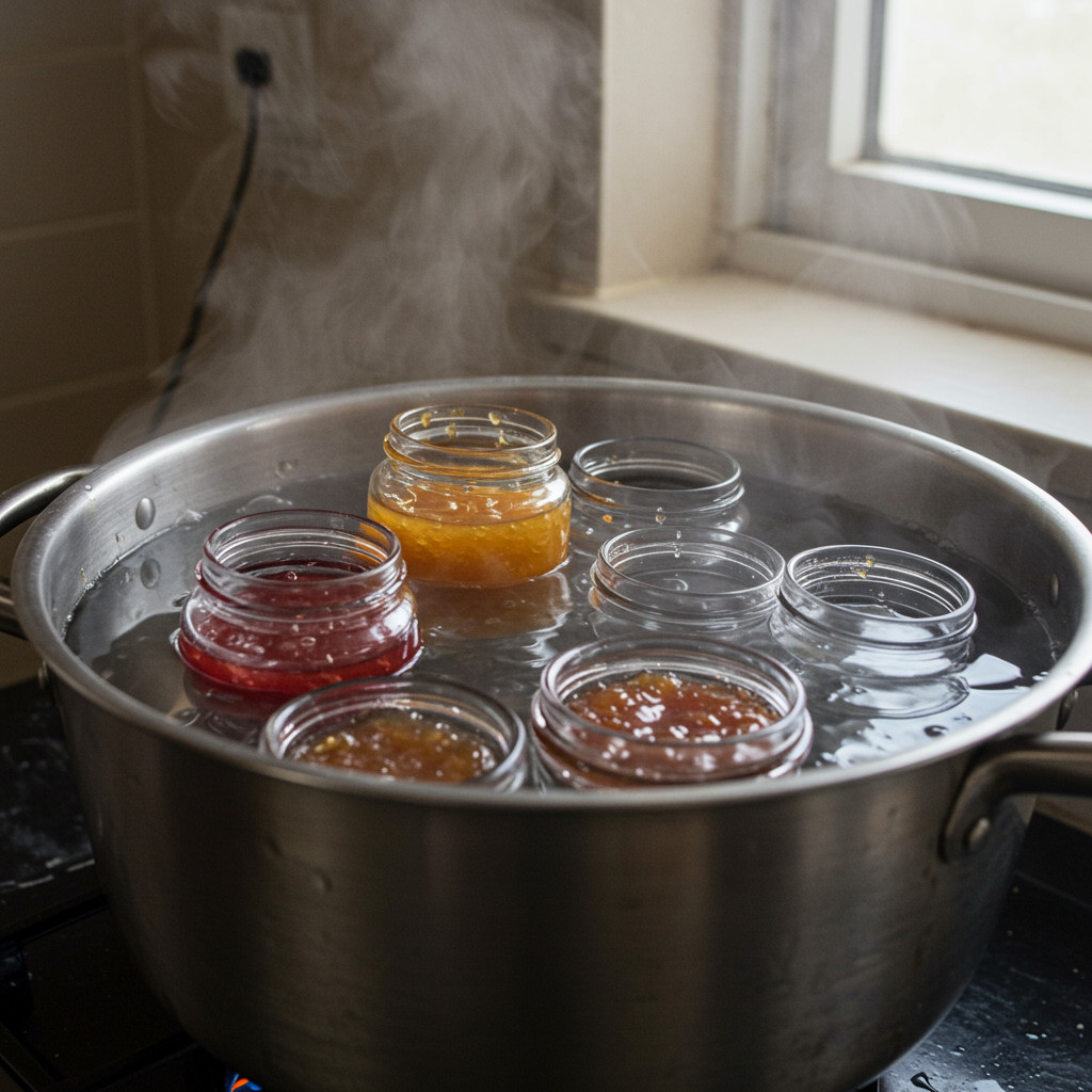 Pots à confiture en stérilisation