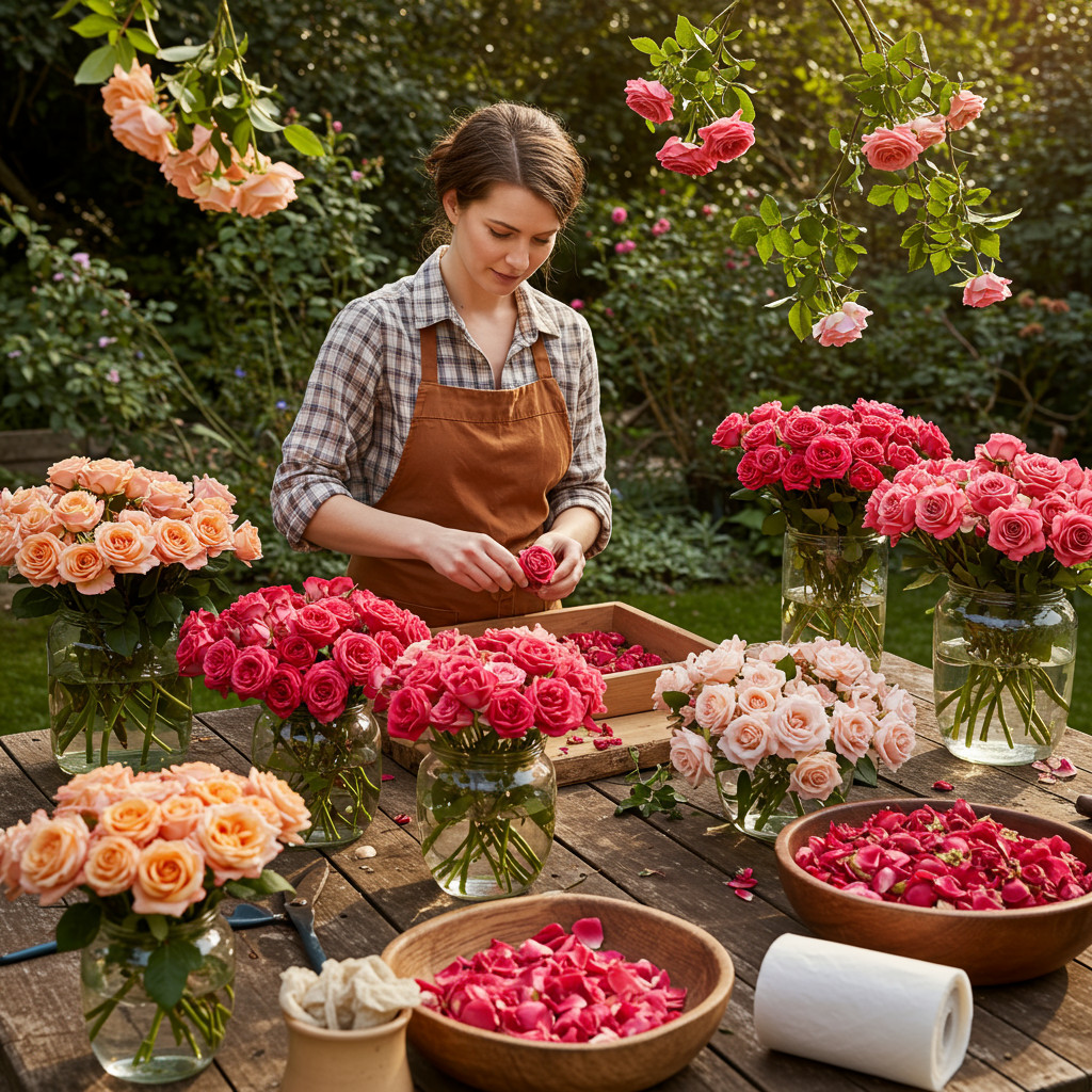 Préparation des roses pour le séchage