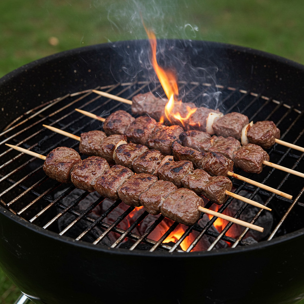 Cuisson des brochettes de boeuf au barbecue