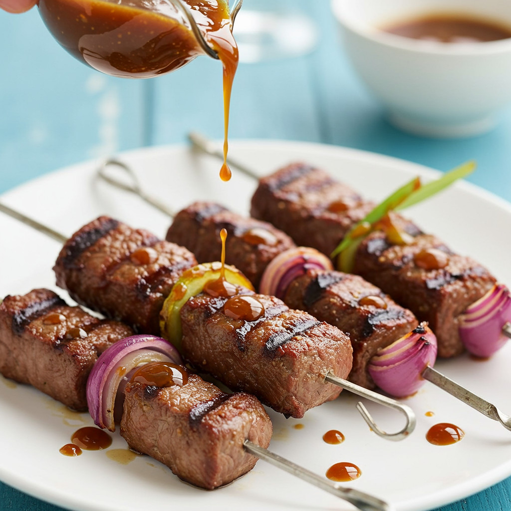 Brochettes de boeuf prêtes à être dégustées
