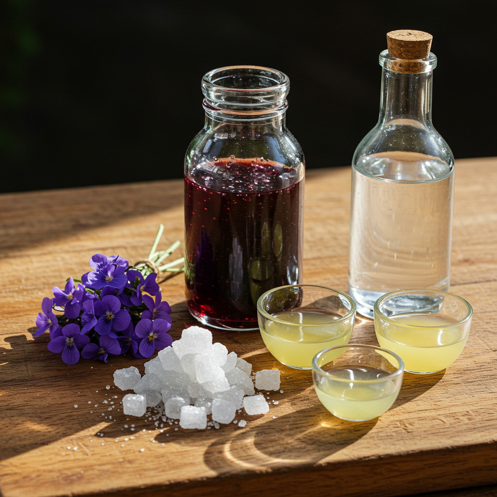 Ingrédients pour le sirop de violette