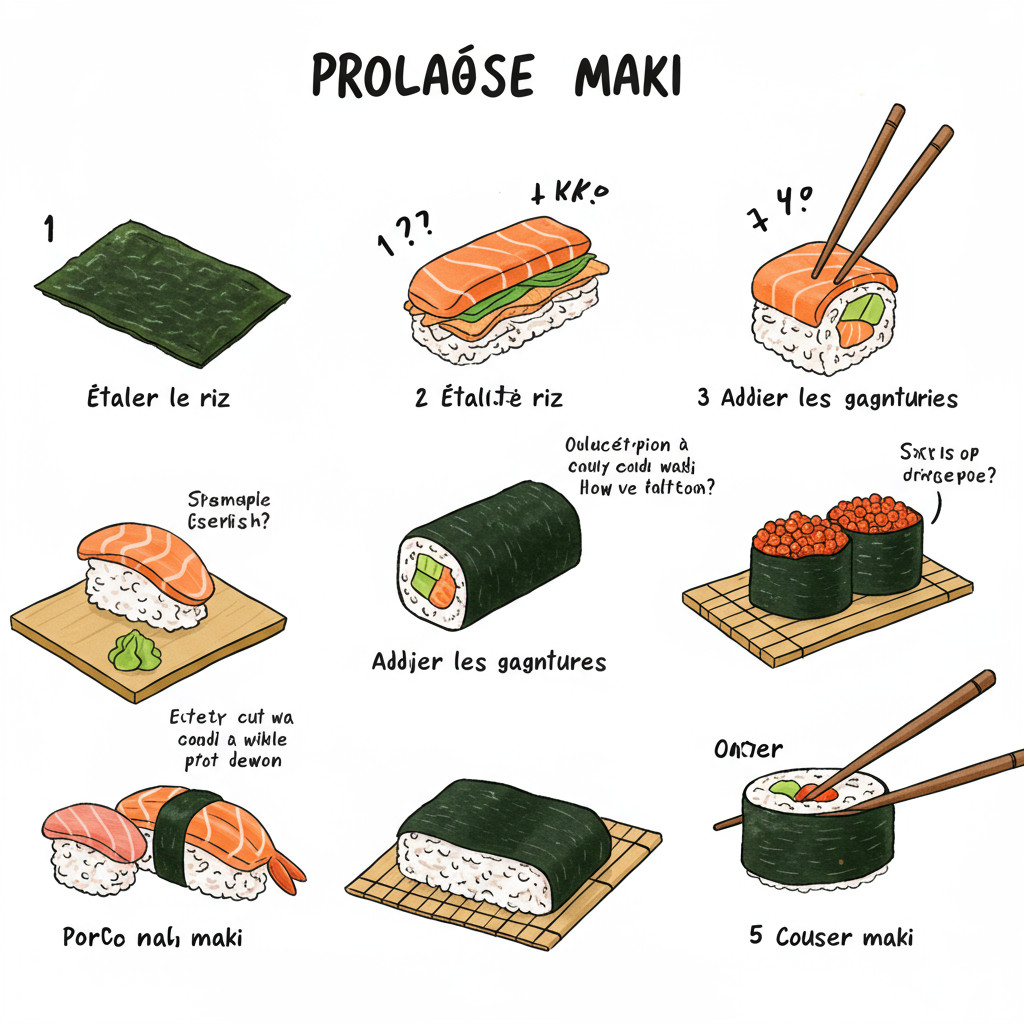 Processus de roulage d'un maki sushi