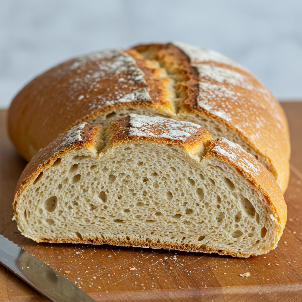 Image d'un pain maison fraîchement cuit et coupé