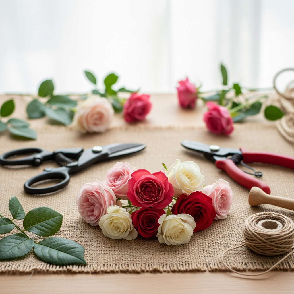 Préparation des roses avant le séchage