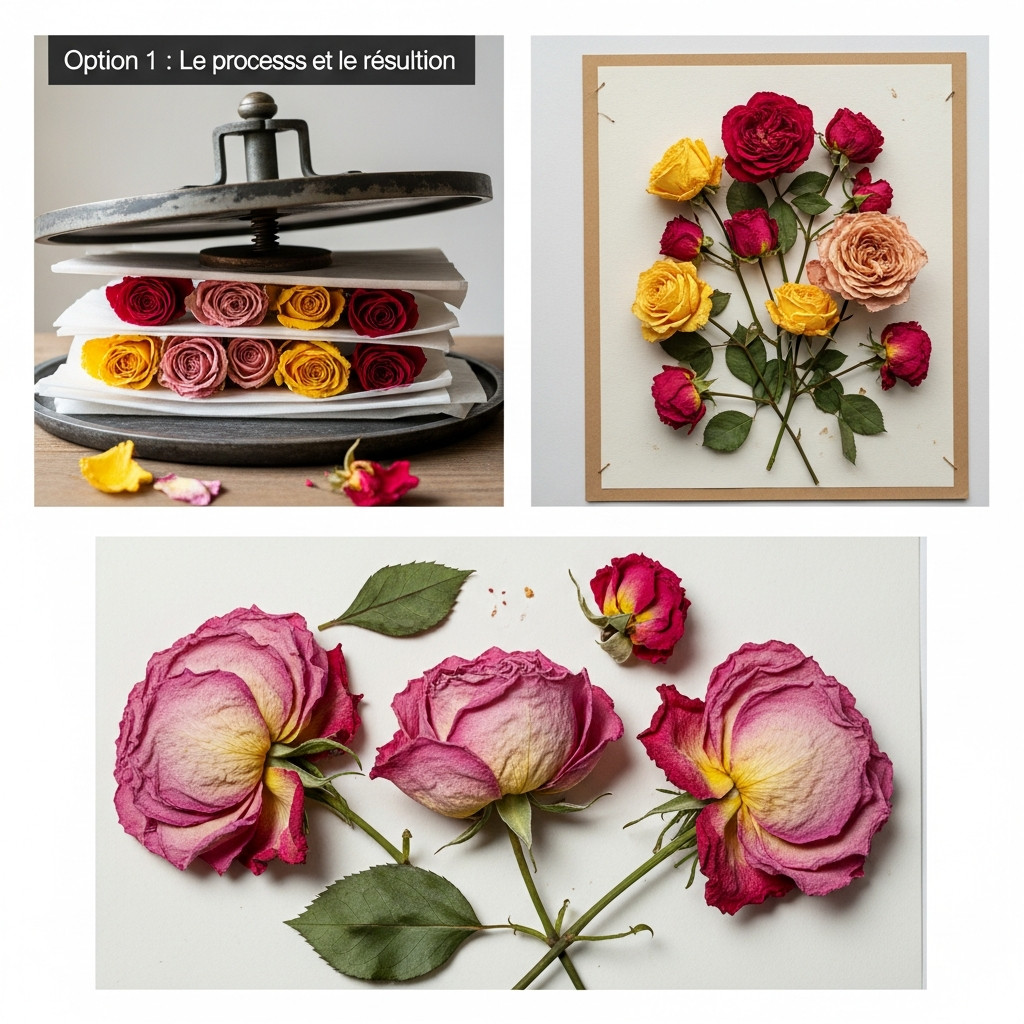 Roses séchées sous presse
