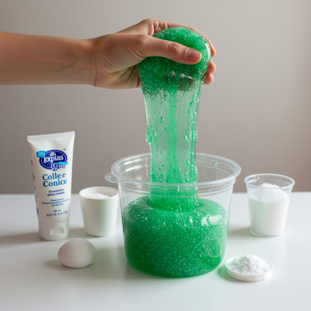 Préparation du slime classique avec de la colle et du bicarbonate de soude