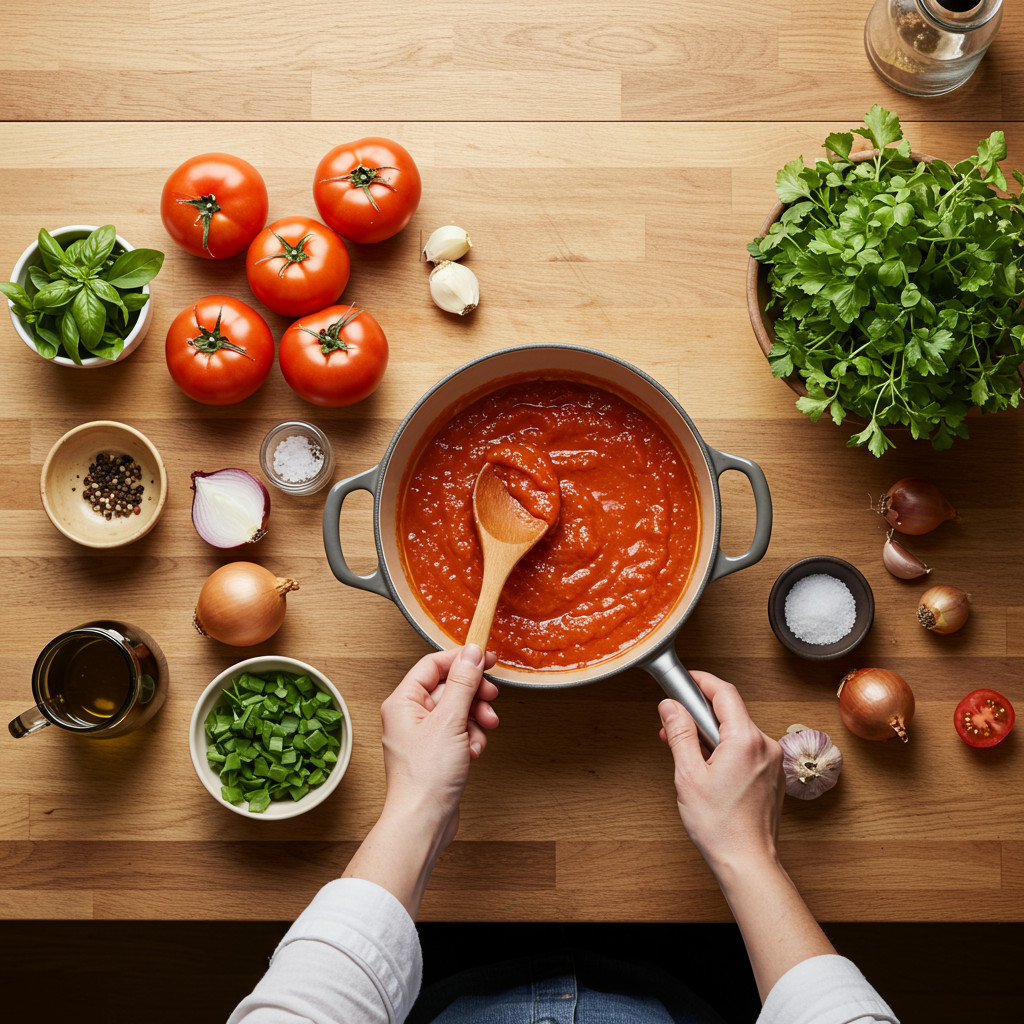 Préparation de la sauce tomate