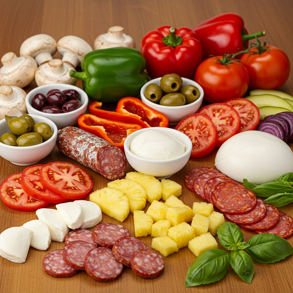 Variété de garnitures pour pizza