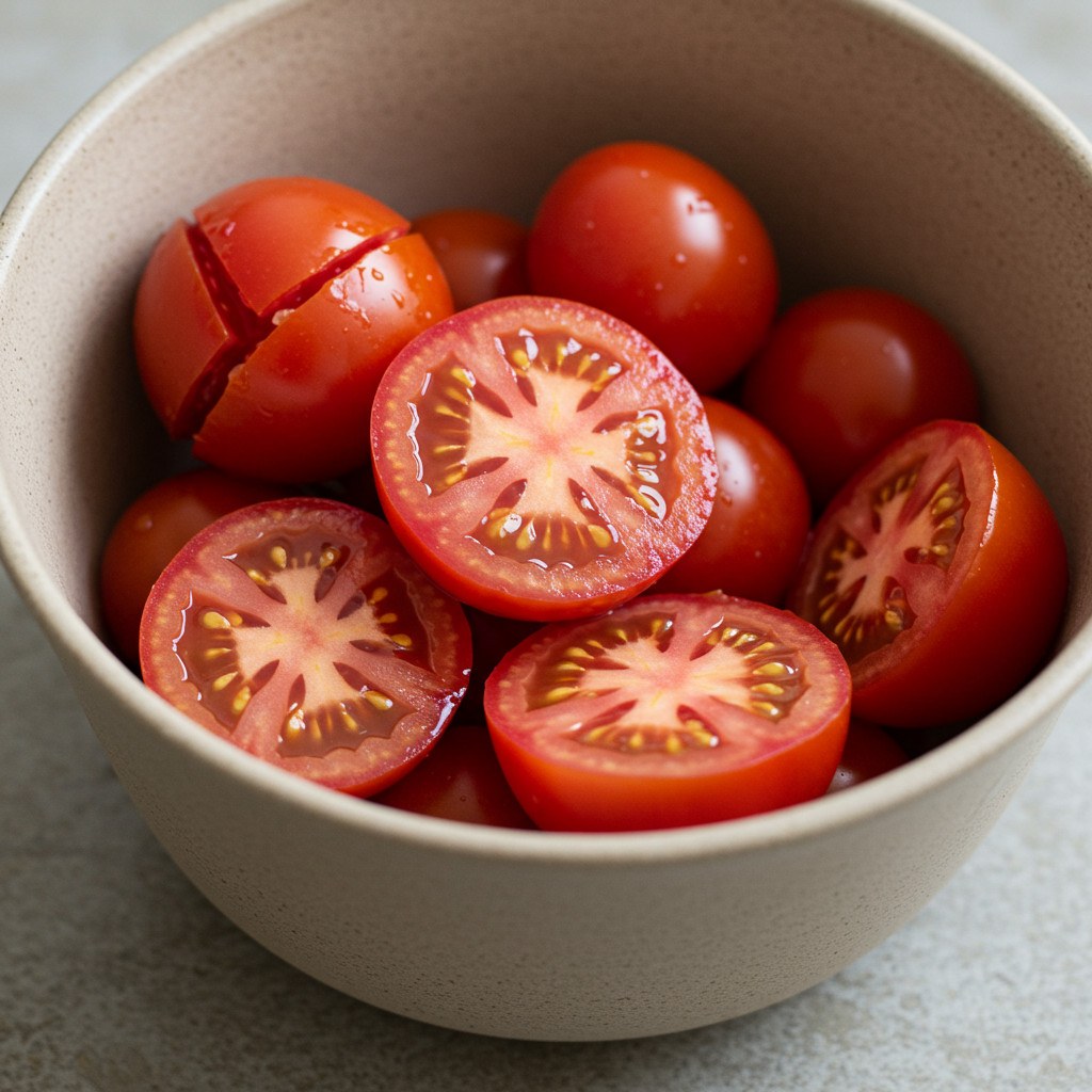 Tomates émondées et coupées