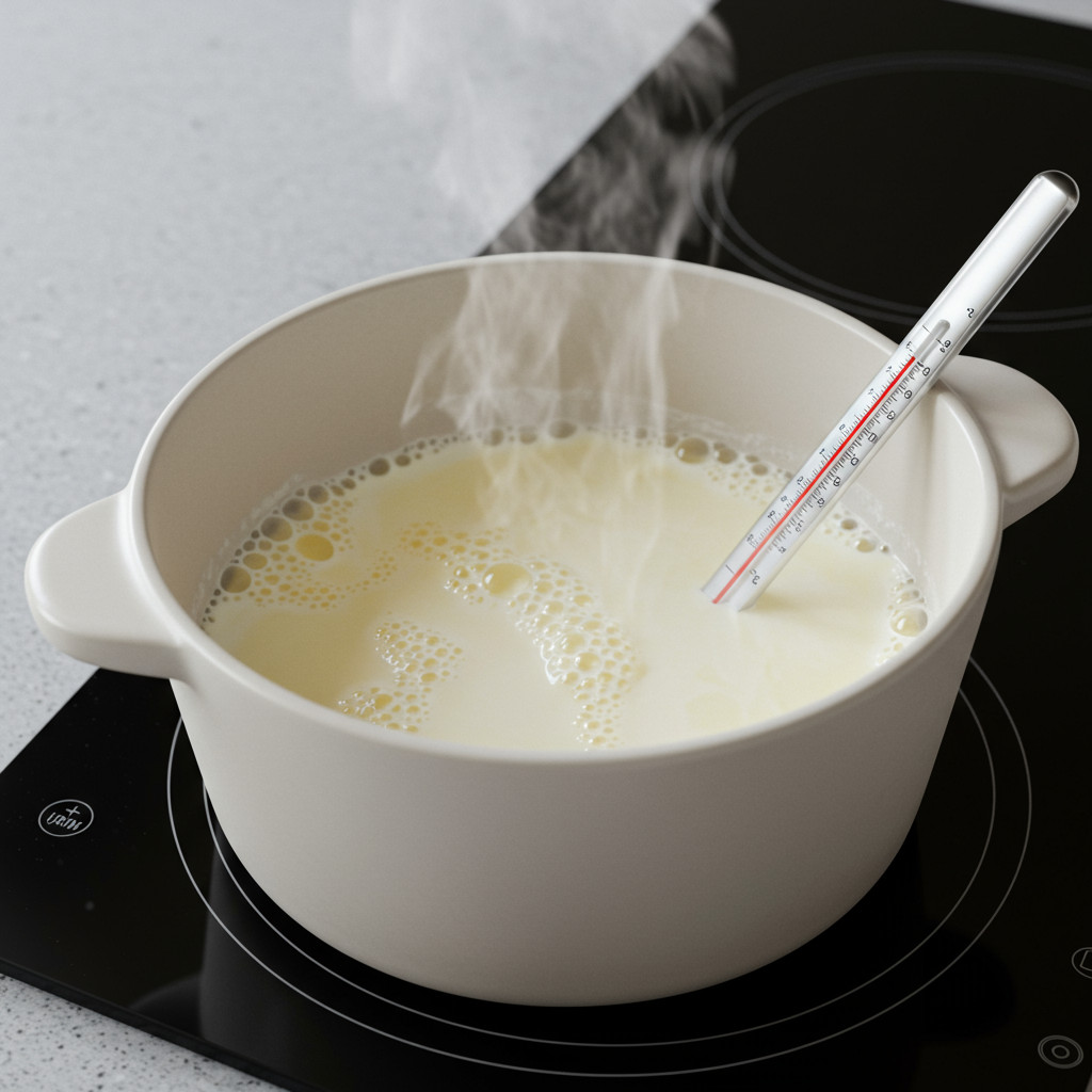 Chauffer le lait dans une casserole pour le yaourt