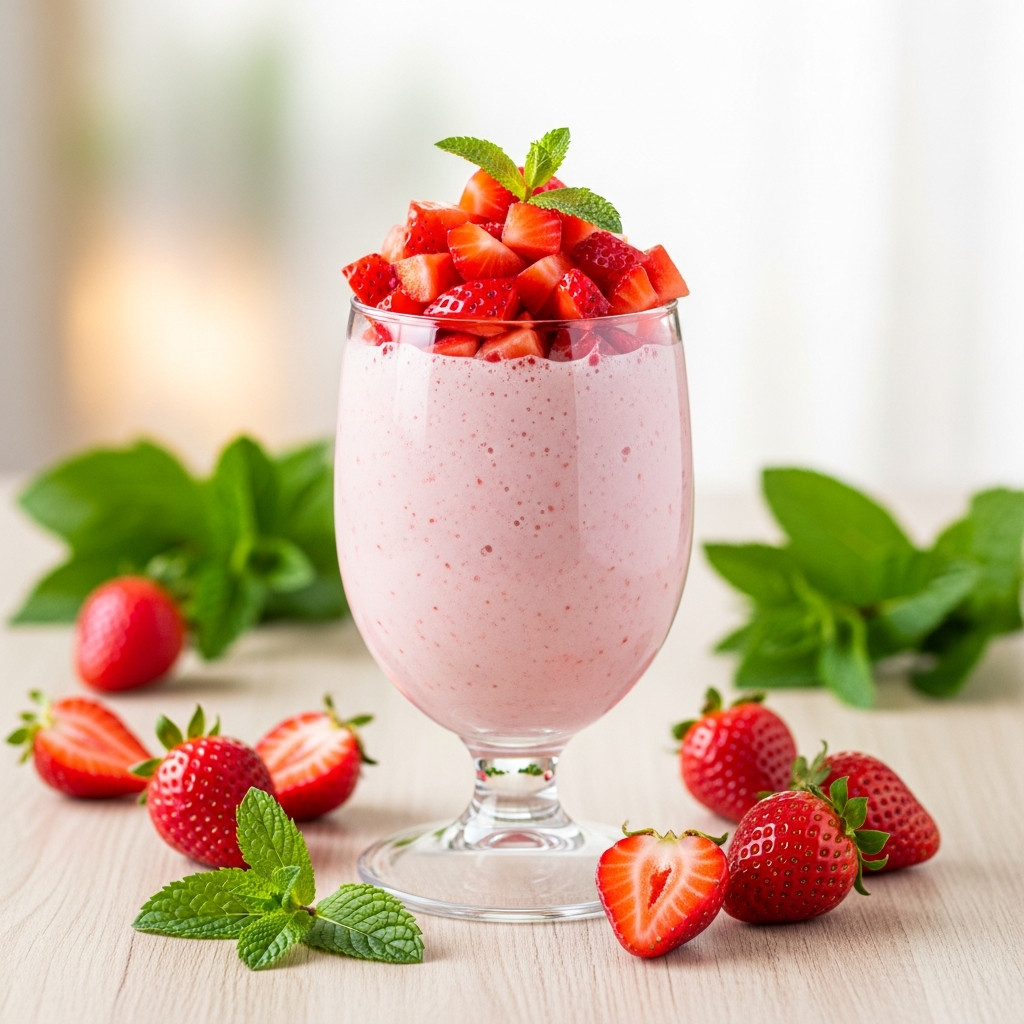 Milkshake à la fraise avec des fraises fraîches