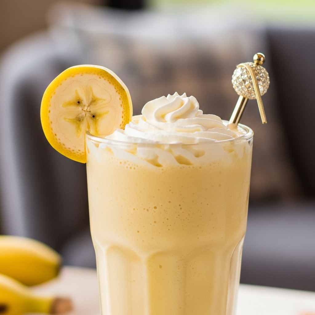 Milkshake à la banane avec une tranche de banane