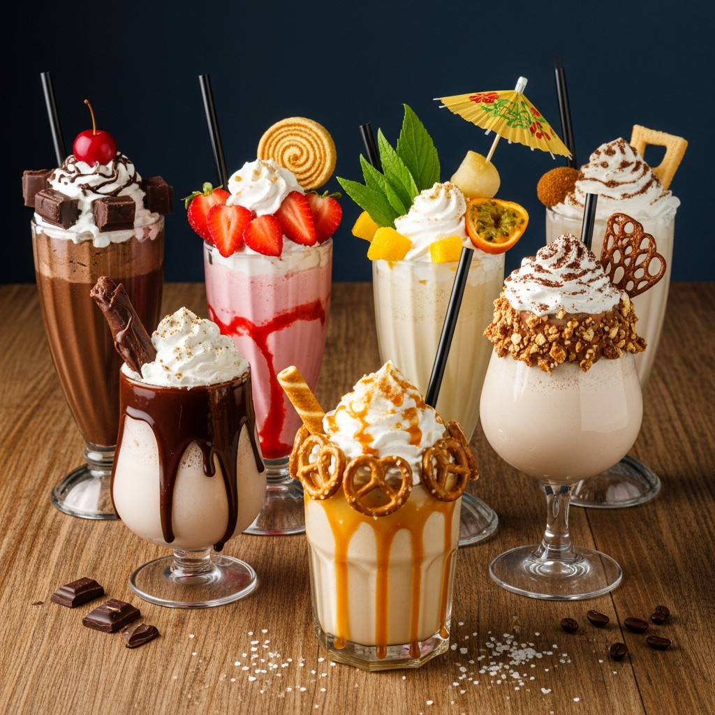 Milkshakes variés avec différentes garnitures