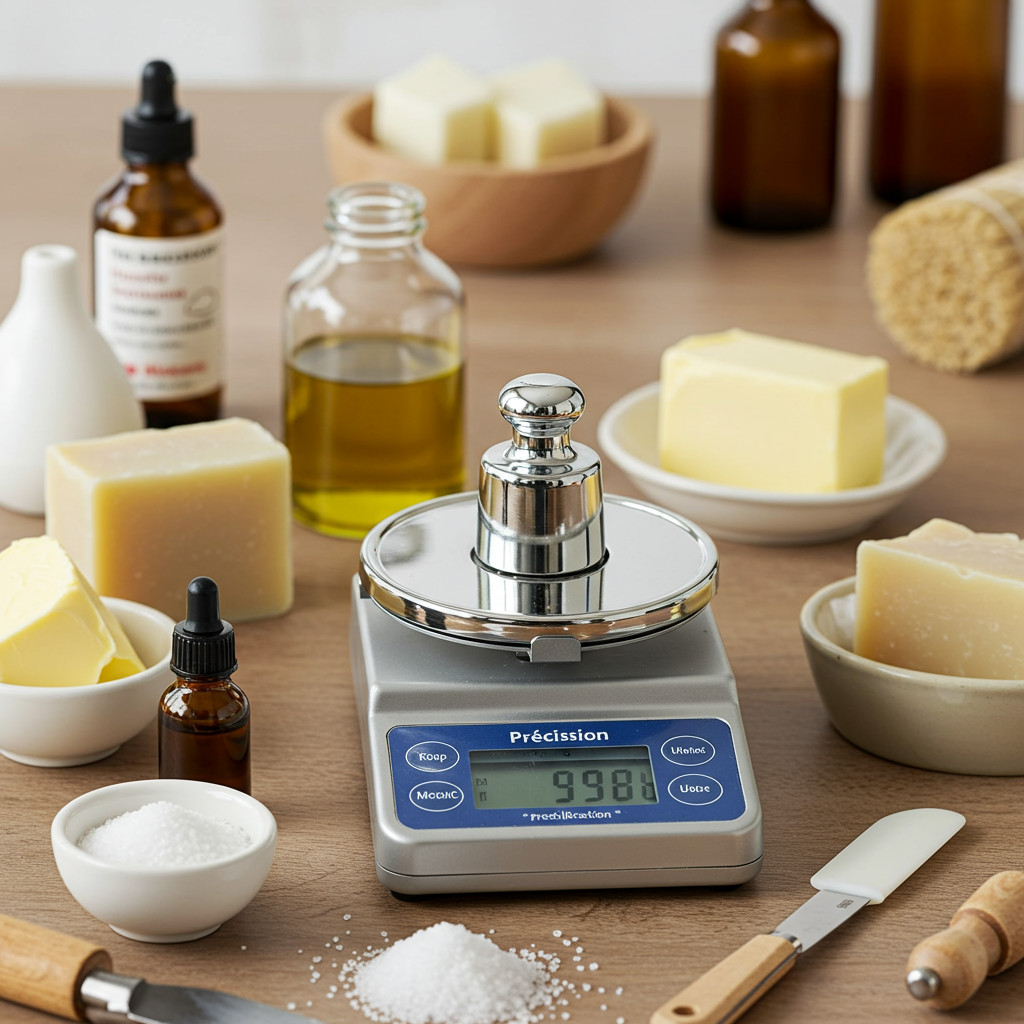 Pesage précis des ingrédients pour le savon