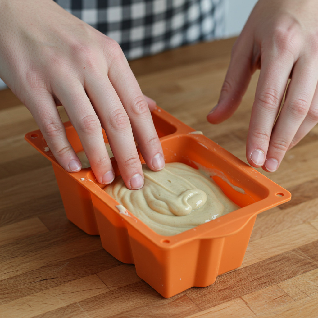 Coulage de la pâte à savon dans un moule en silicone