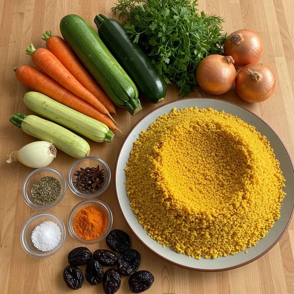 Image d'une sélection d'ingrédients frais pour le couscous