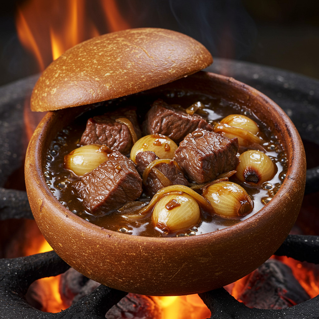 Image de viande et oignons en train de dorer dans une marmite