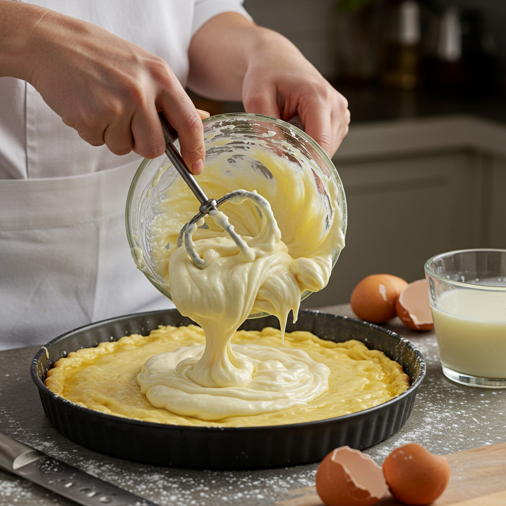 Mélange des ingrédients pour le flan pâtissier