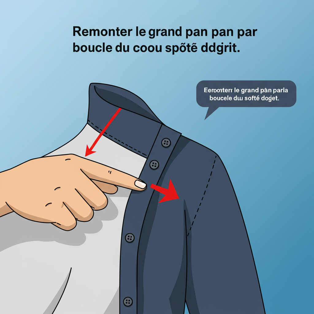 Remonter le grand pan par la boucle du cou côté droit