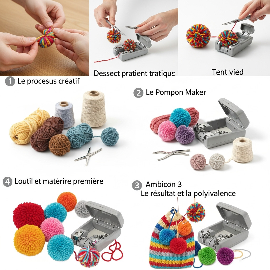 Utilisation d'un outil Pompon Maker pour créer des pompons