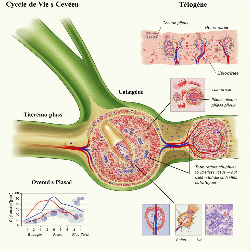 Illustration du cycle de vie du cheveu