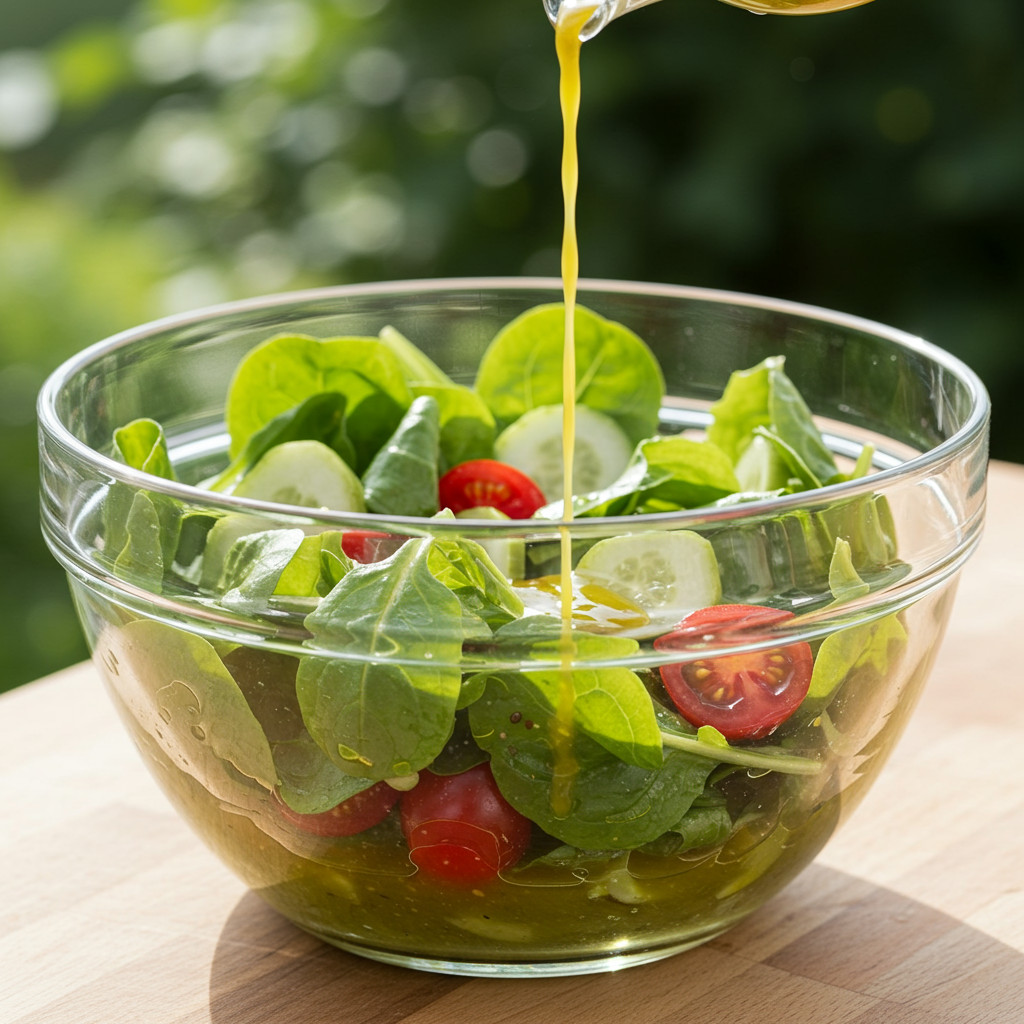Salade verte fraîchement assaisonnée de vinaigrette maison