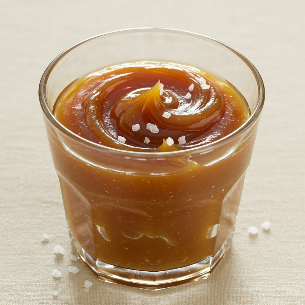 Caramel au beurre salé onctueux et doré dans un pot