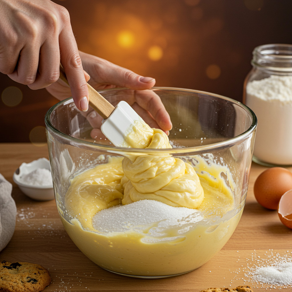 Mélange du beurre et des sucres pour les cookies