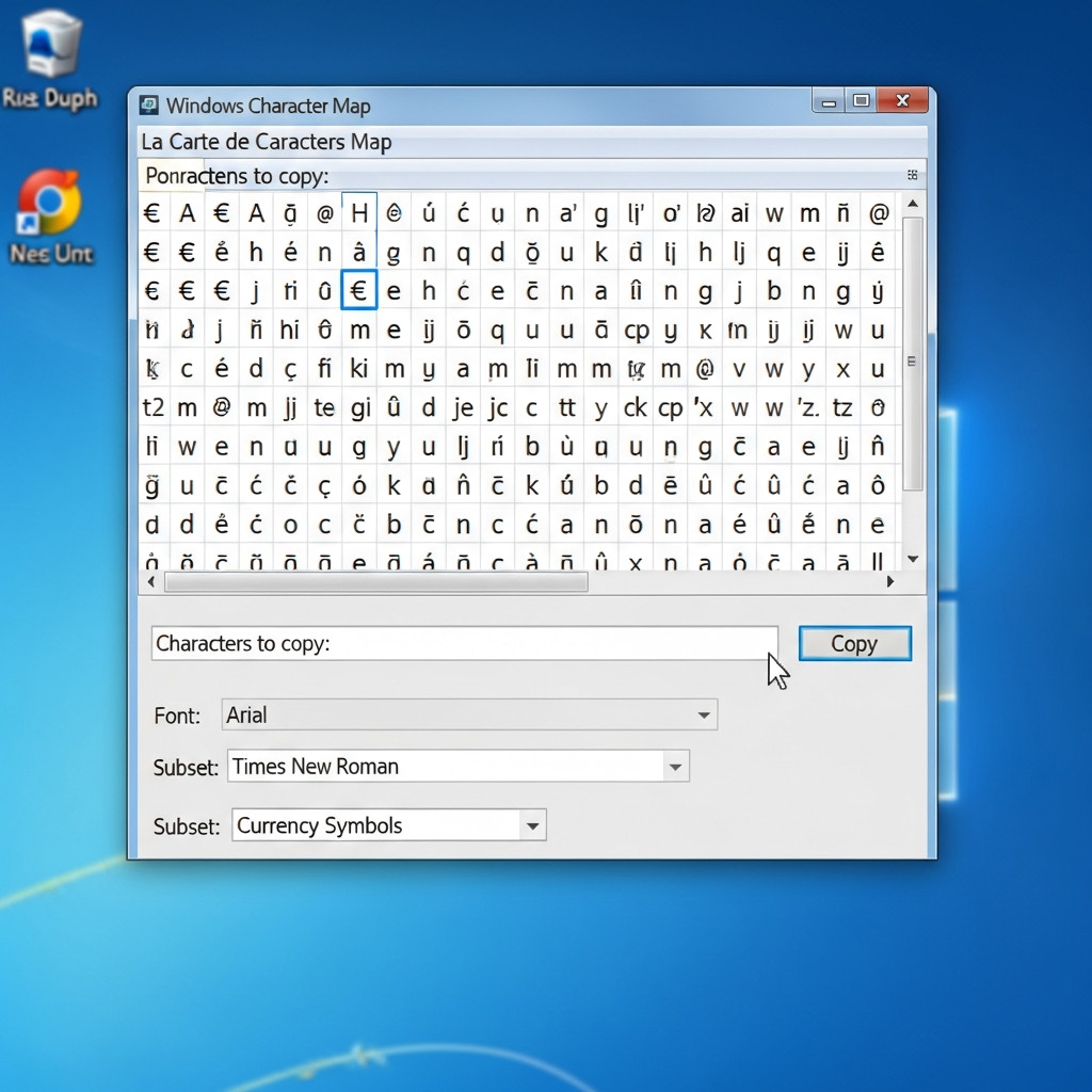 Capture d'écran de la carte des caractères Windows