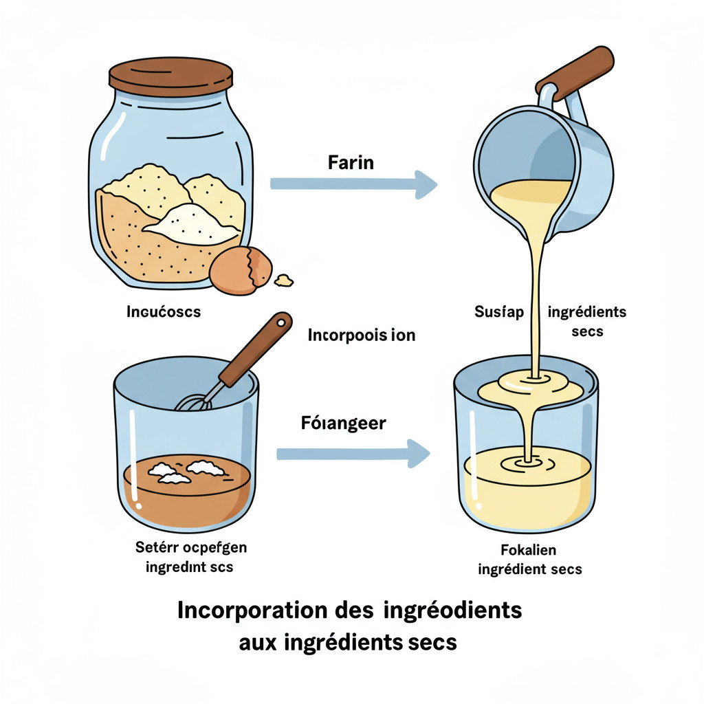Incorporation des ingrédients liquides aux ingrédients secs