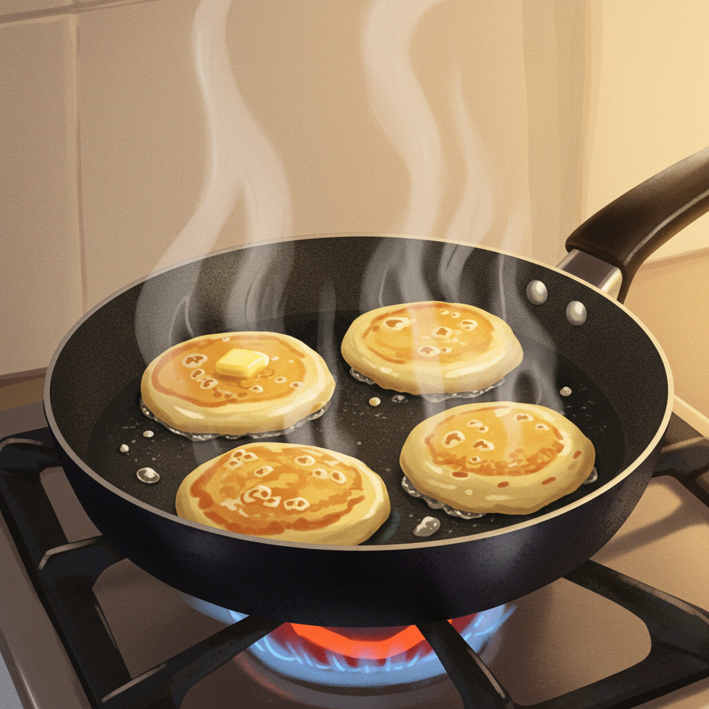 Cuisson des pancakes dans une poêle