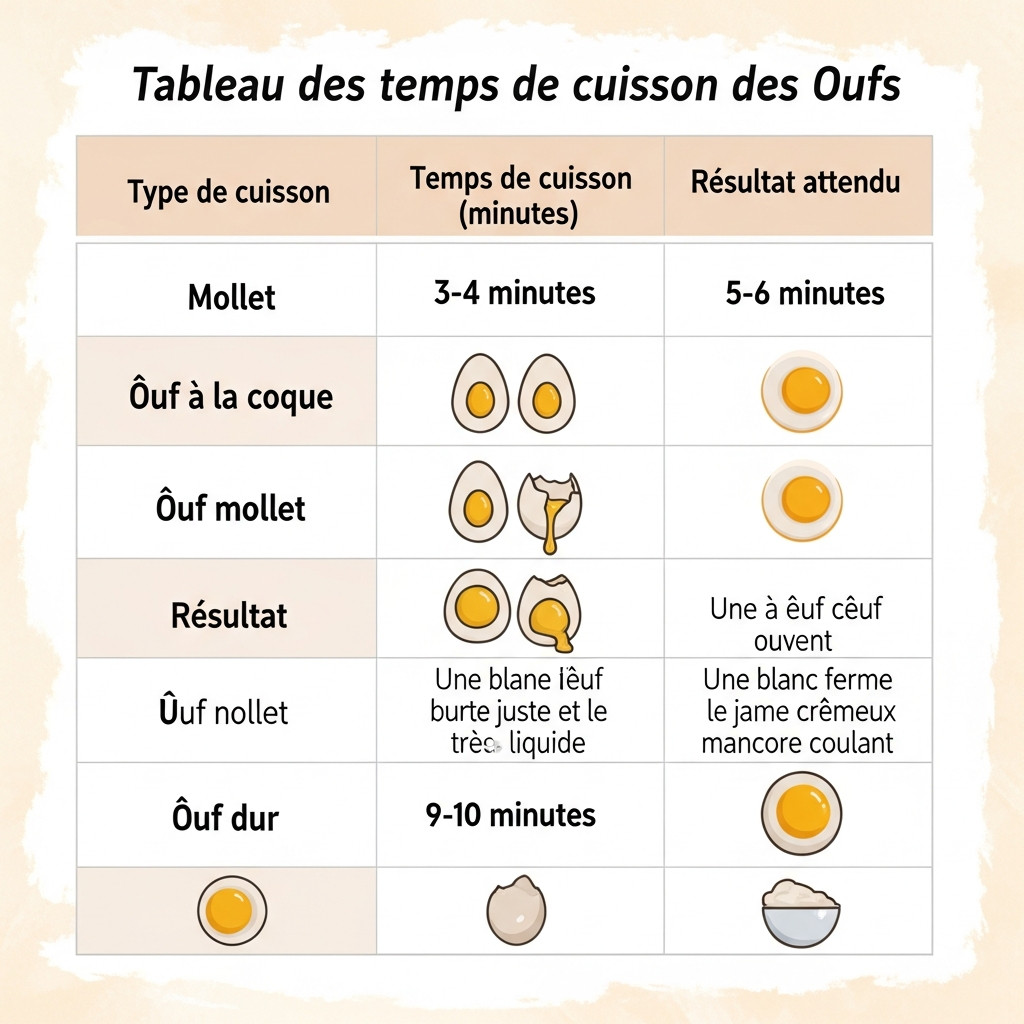 Tableau des temps de cuisson des œufs
