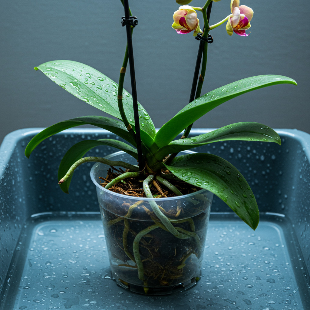 Arrosage d'une orchidée par trempage