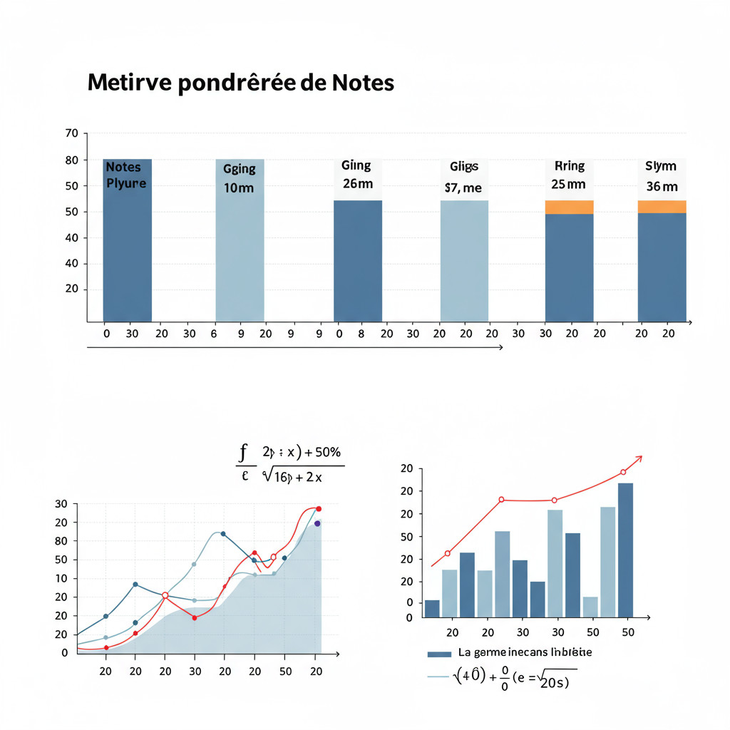 Illustration du calcul d'une moyenne pondérée de notes