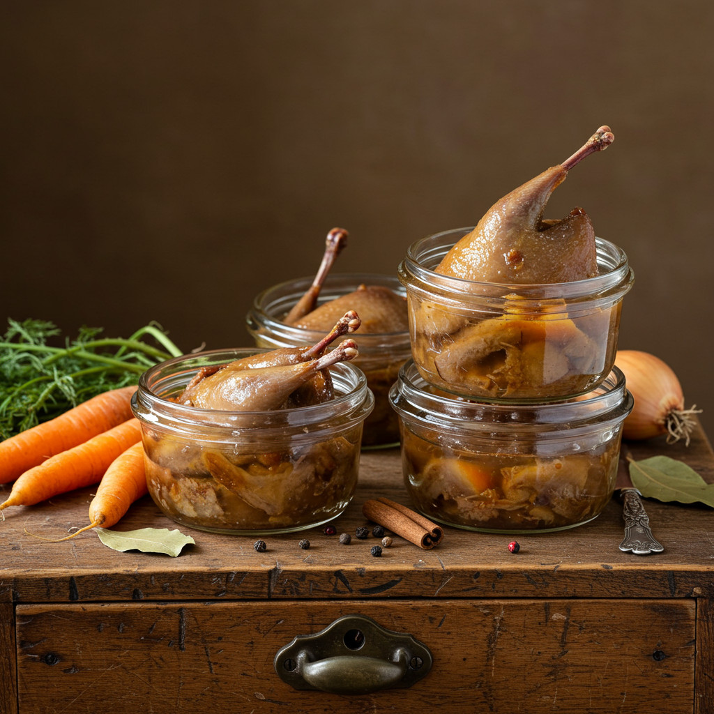 Illustration de bocaux de confit de pigeon