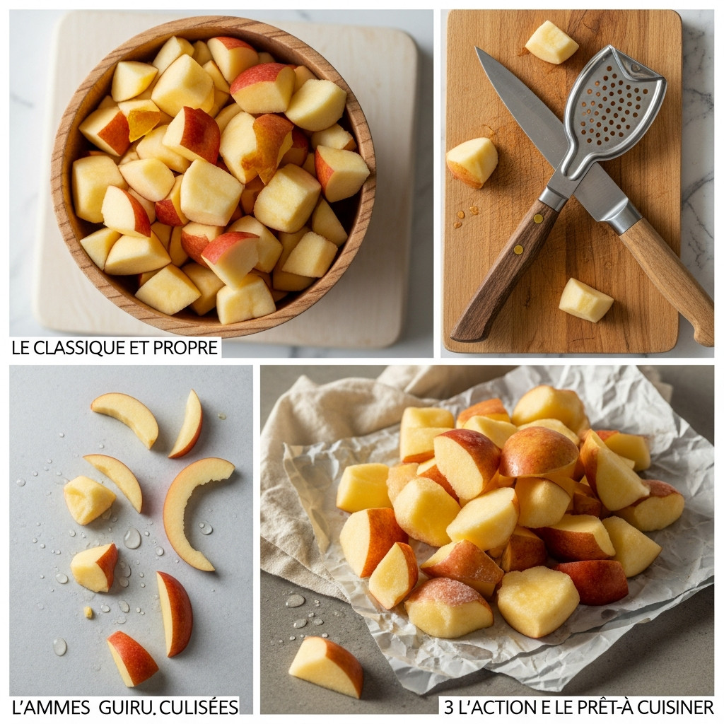 Pommes épluchées et coupées en morceaux