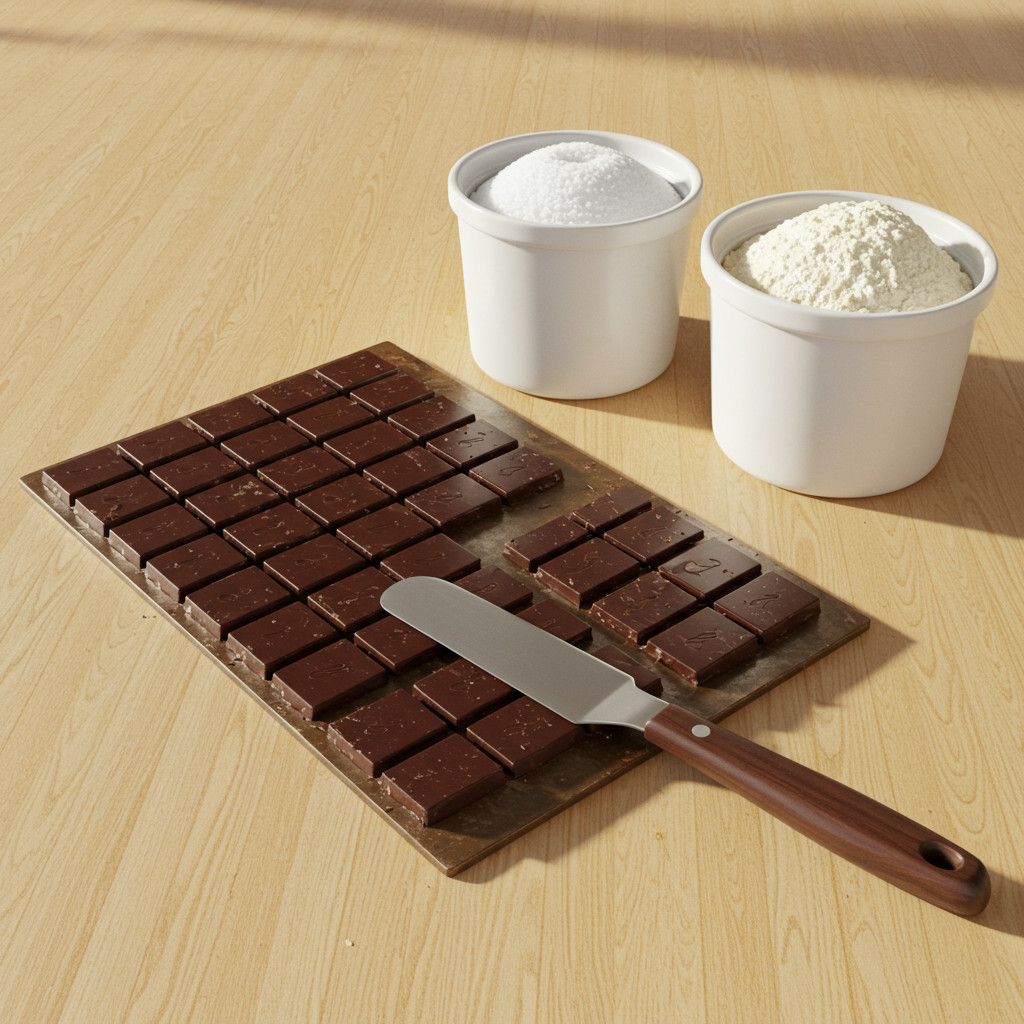 Chocolat haché et autres ingrédients mesurés