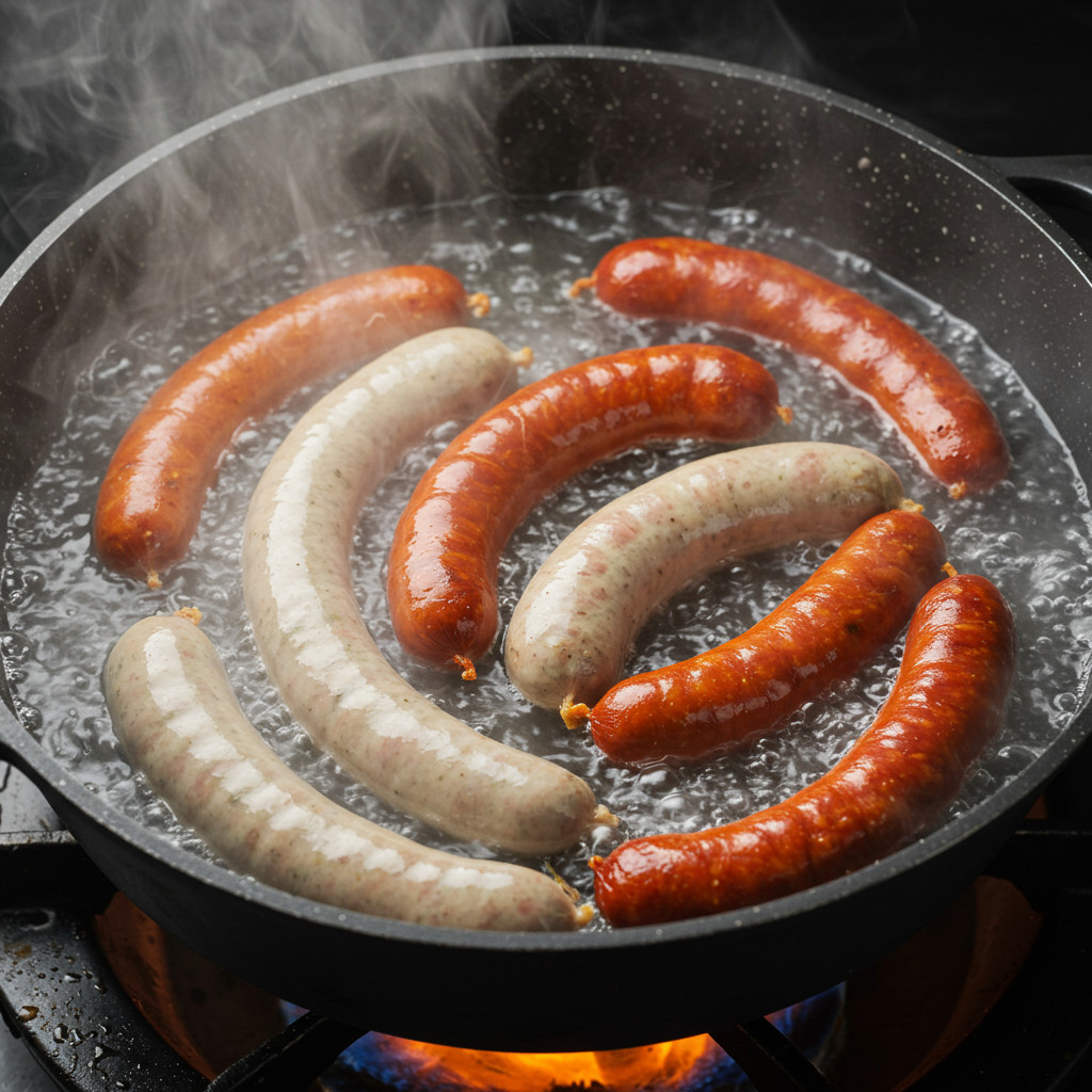 Saucisses dans l'eau frémissante