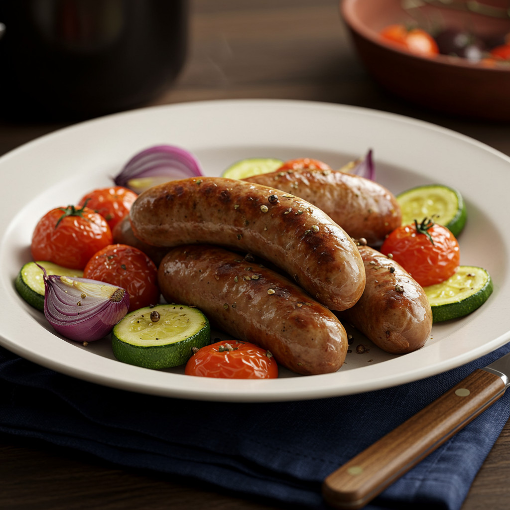 Saucisses au four avec légumes