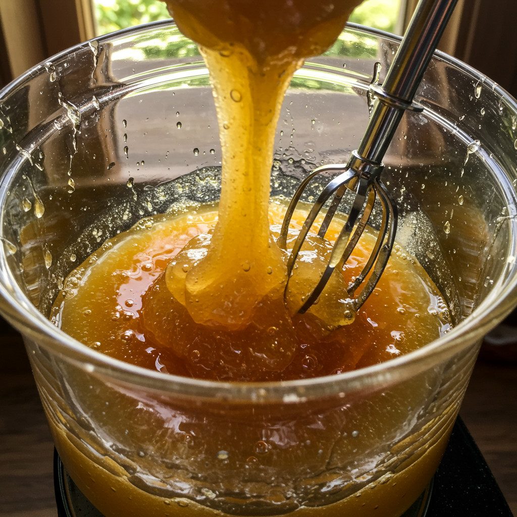 Brassage du miel avec un mélangeur