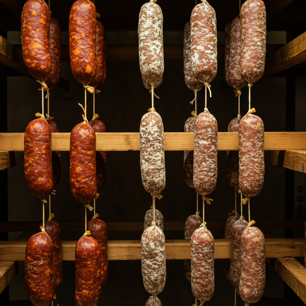 Saucissons en séchage