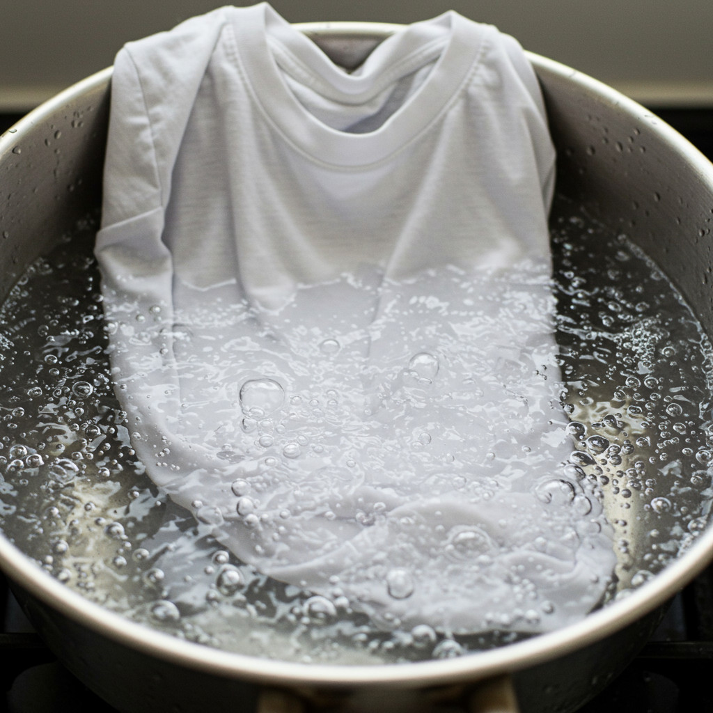 T-shirt trempant dans l'eau bouillante