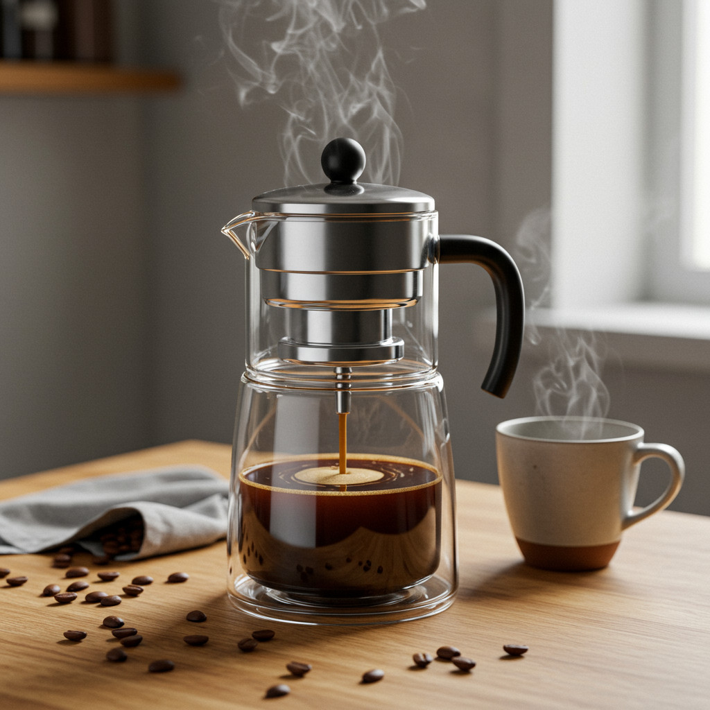 Cafetière à piston avec café fraîchement préparé