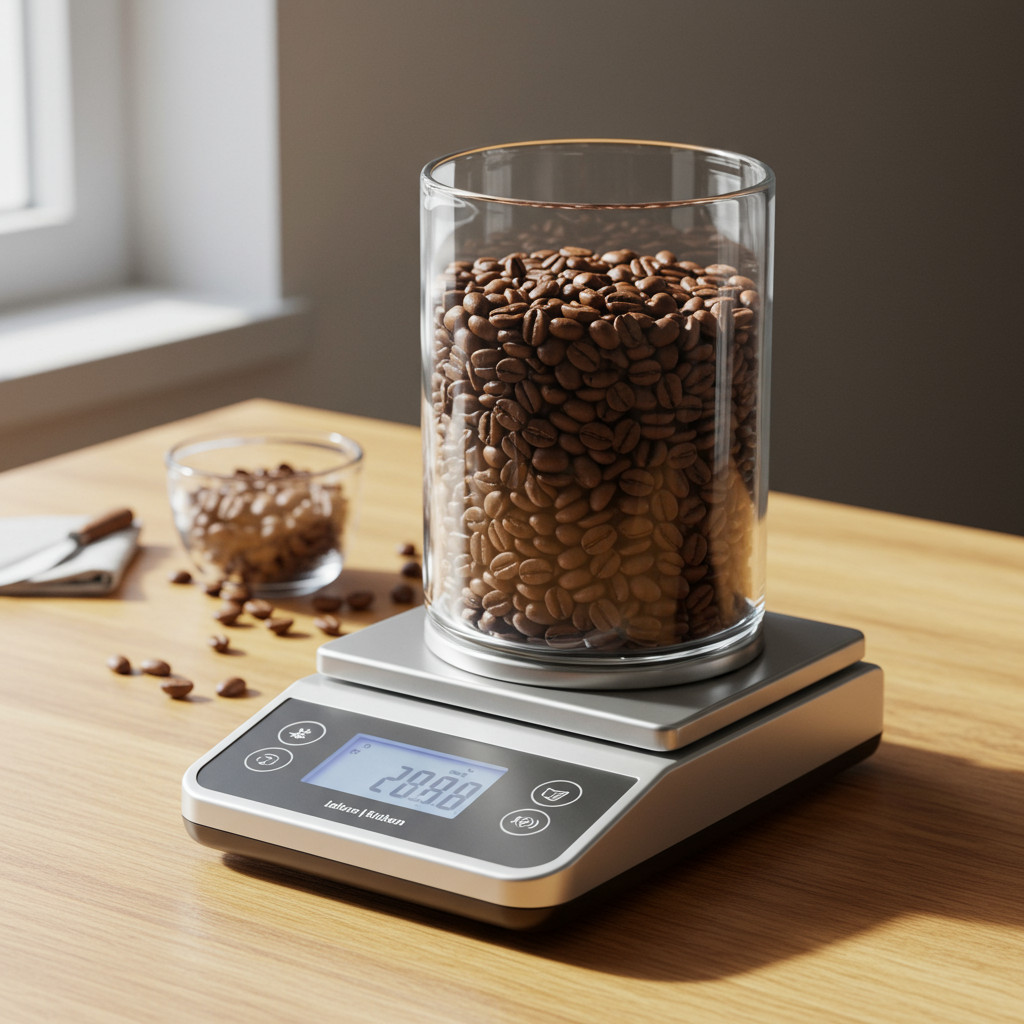 Balance de cuisine avec des grains de café